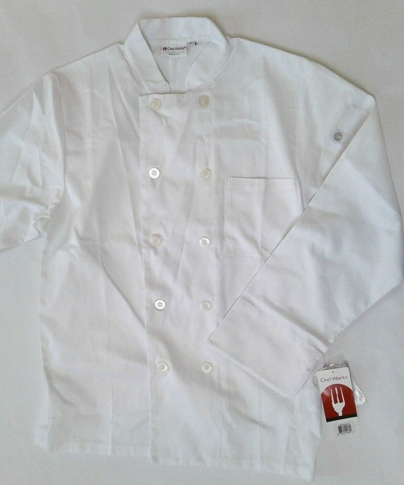 Chef Works Double Breasted Coat  Medium Heavy Duty Jacket White Long Sleeve