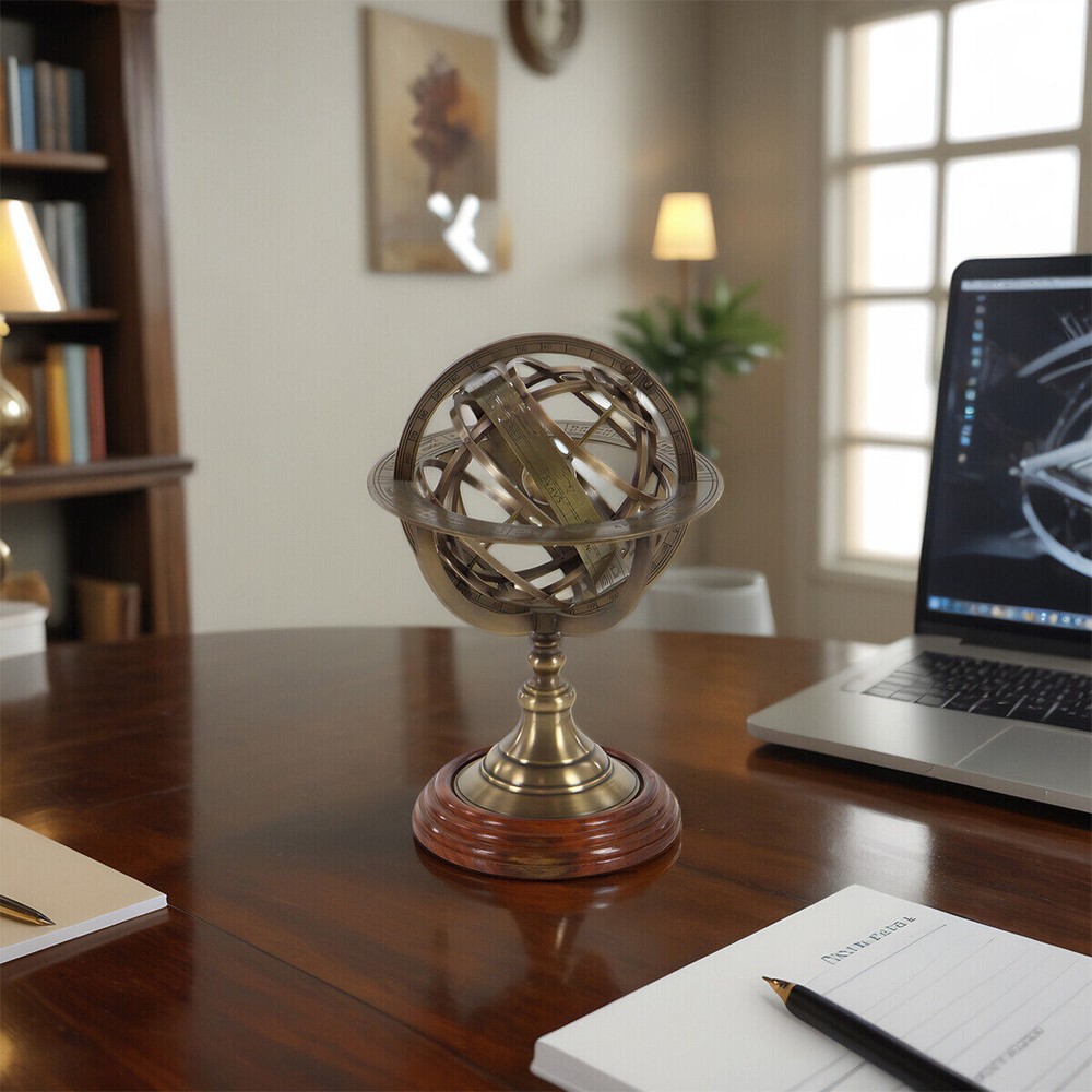 Engraved Brass Tabletop Armillary Nautical Sphere Globe