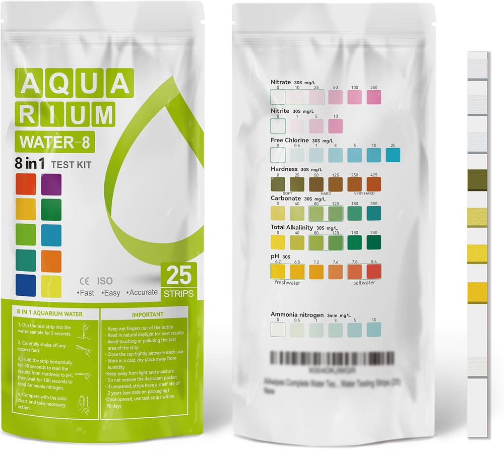 Aquarium Ammonia Test Strips 8-In-1 |25 Strips | Quick & Accurate Water Testing