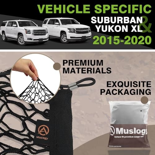 Envelope Style Trunk Cargo Net Compatible with 2015-2020 Chevy Suburban, GMC