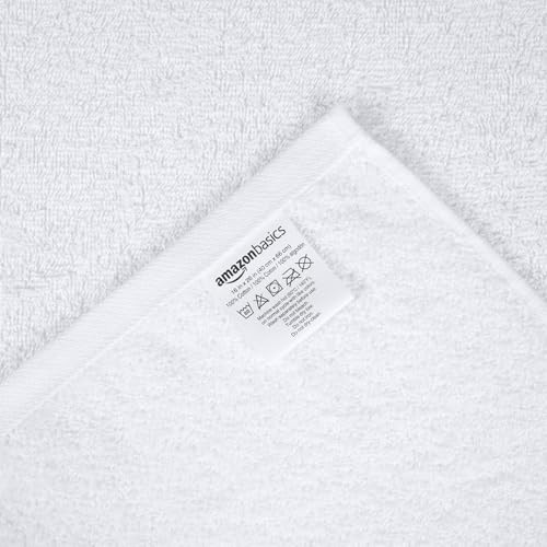 Amazon Basics Soft and Thick Cotton Hand Towels for Bath, 12 Pack, White