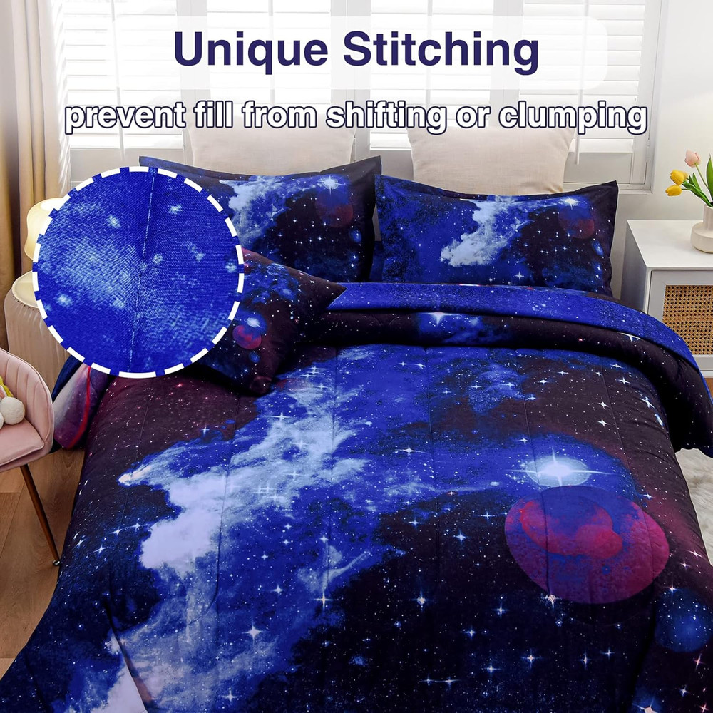 Galaxy 6Pcs Bedding Sets Outer Space Comforter Bed in a Bag 3D Printed Quilt,For
