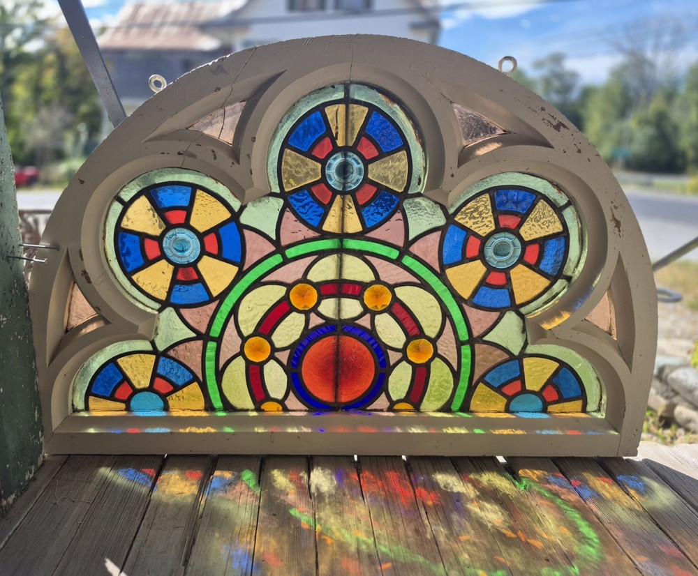 VICTORIAN STAINED GLASS ARCH WINDOW GOTHIC FRAME (2)
