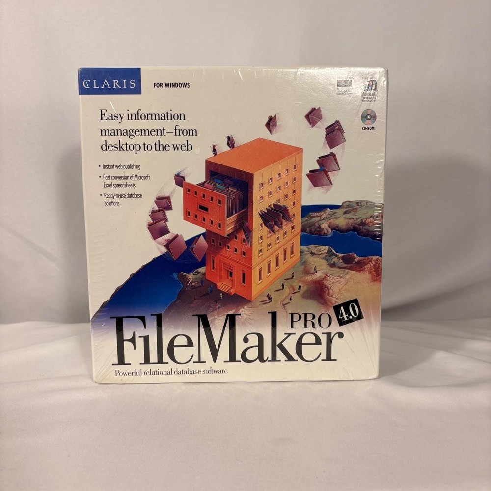 Claris FileMaker Pro 4.0 for Windows Vintage Database Software New Sealed Box