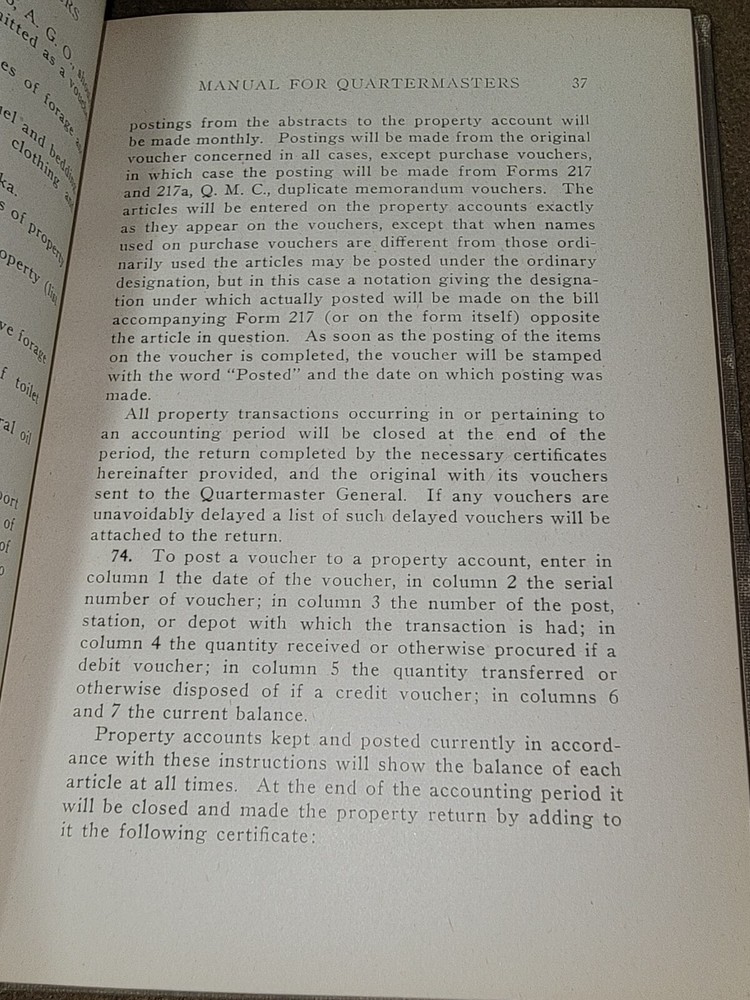 WWI US Army Book for Quartermasters Dated 1916
