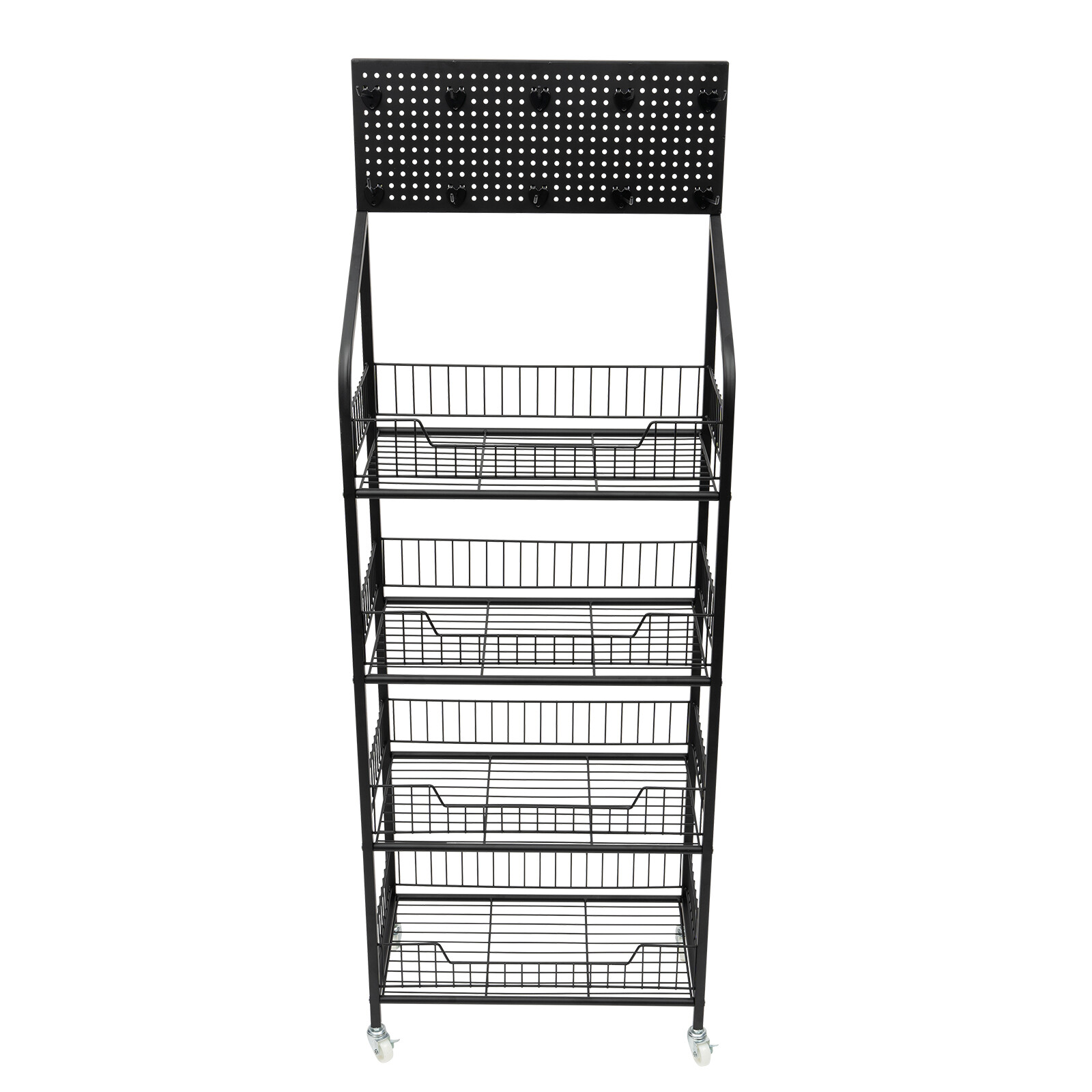 4 Tiers Retail Shop Display Rack Market Shelf Fruit Vegetable Snack Basket Black