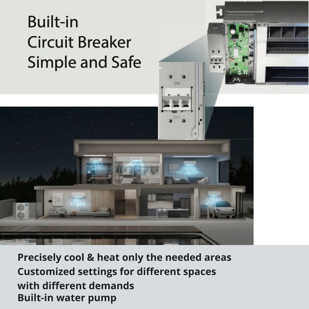 9000 - 18000 BTU 230V One Way Ceiling Cassette Mini Split Air Conditioner