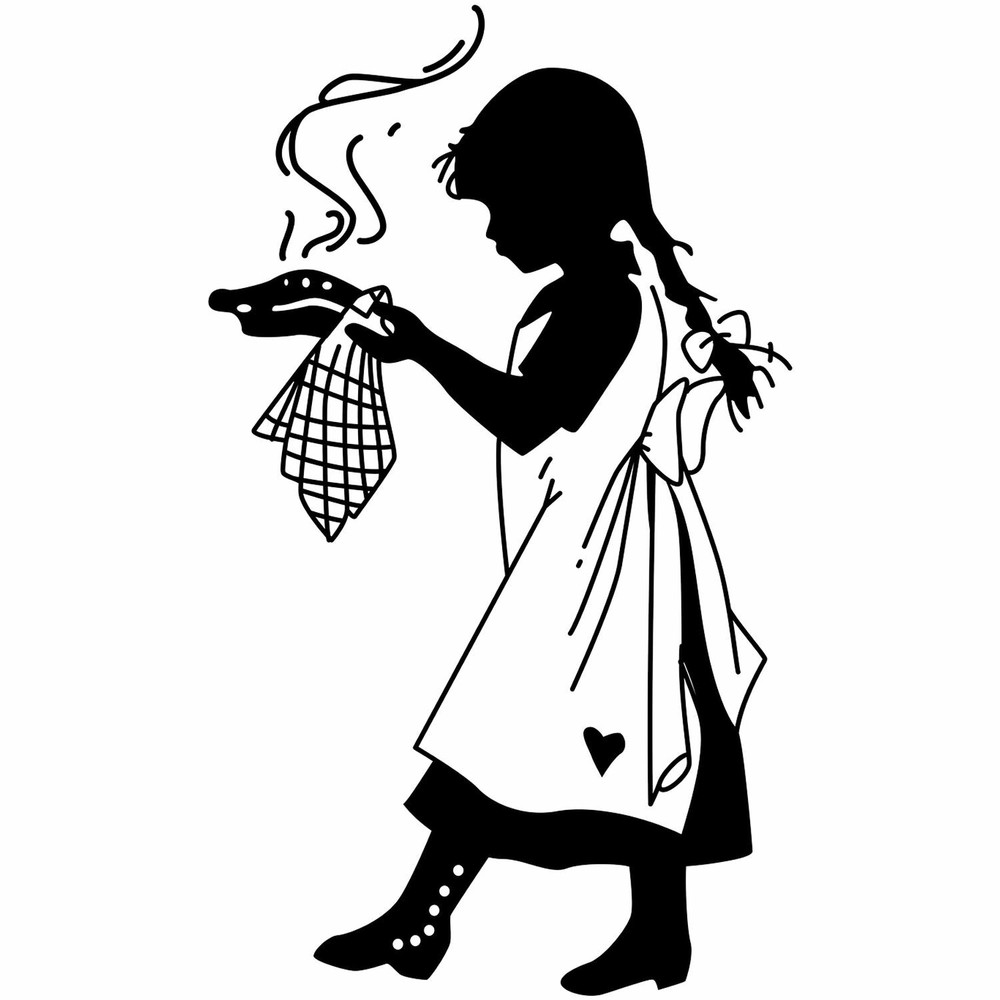 Girl Serving Pie Art Rubber Stamp