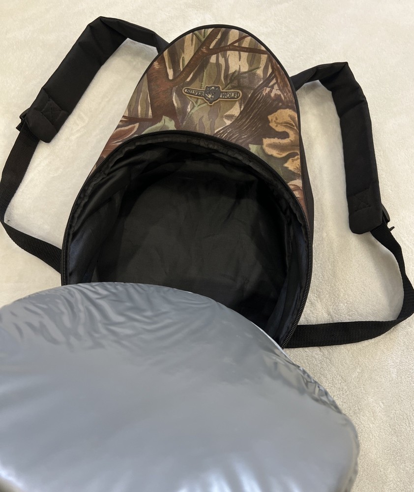 Silver Wolf Camo Camping Backpack With Round Grill/Cooler Combo