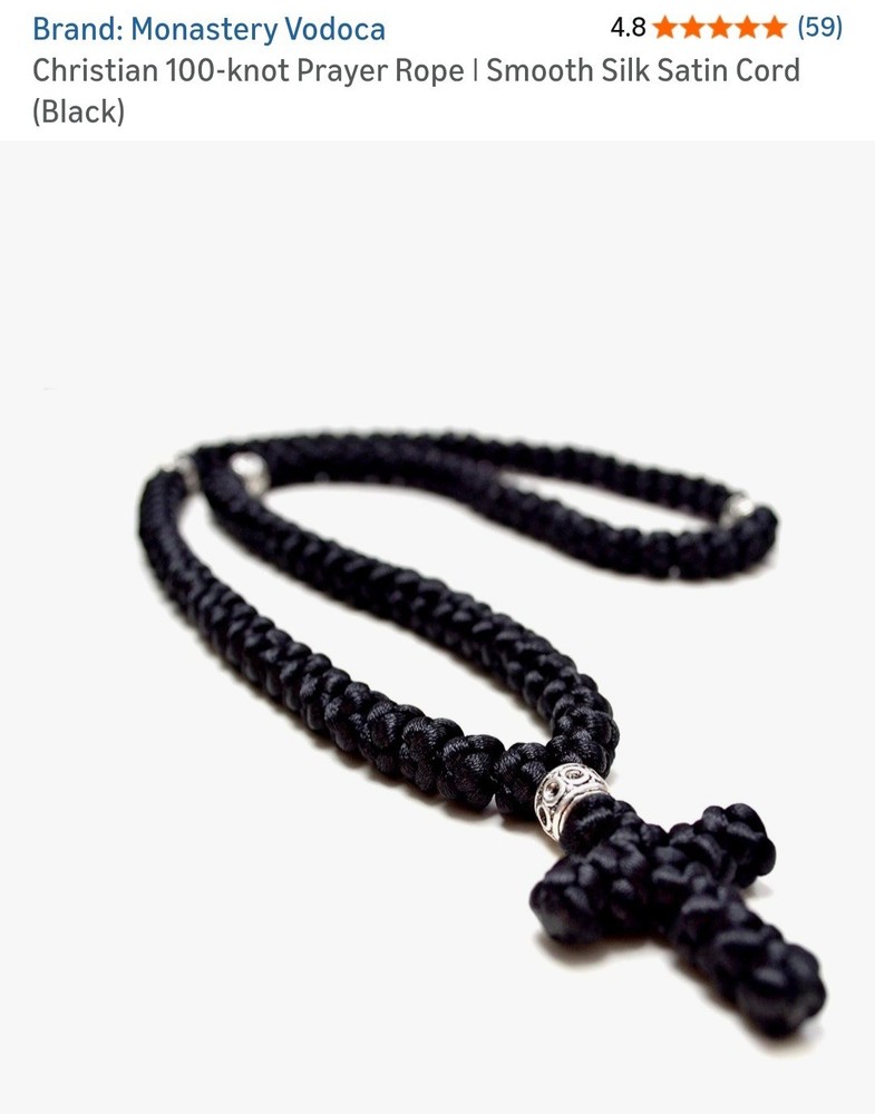 Christian 100-Knot Black Silk Prayer Rope-Monestary Vodoca-NEW IN ORIG PKG