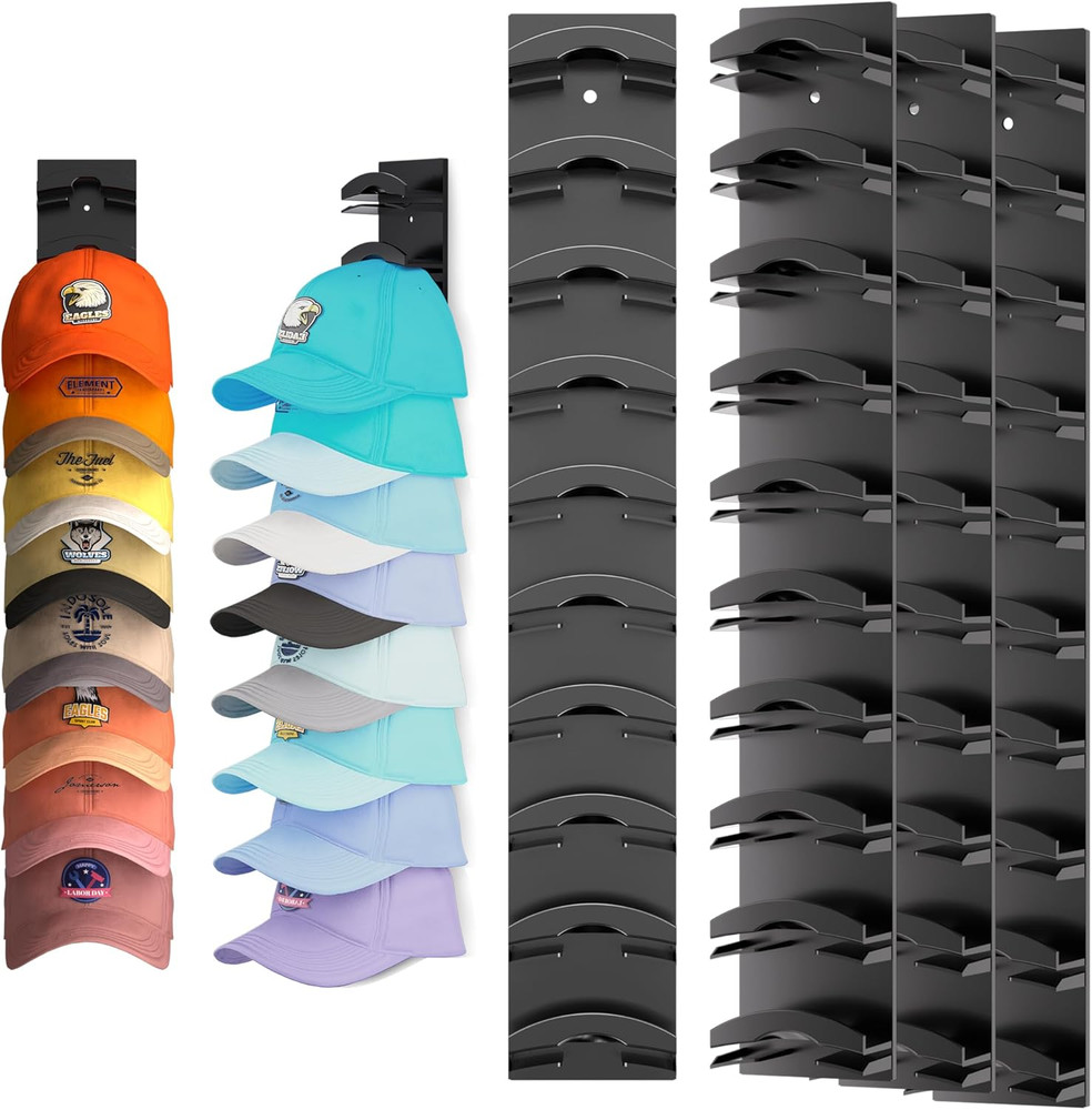 Hat Organizer for Baseball Caps 4Pack, Hat Rack for Wall with Strong Adhesive Ho