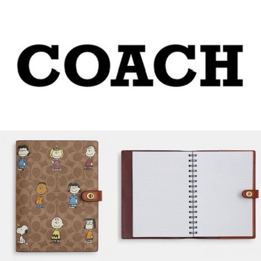 NEW Coach x Peanuts Signature Khaki Multi Coated Canvas Leather Notebook