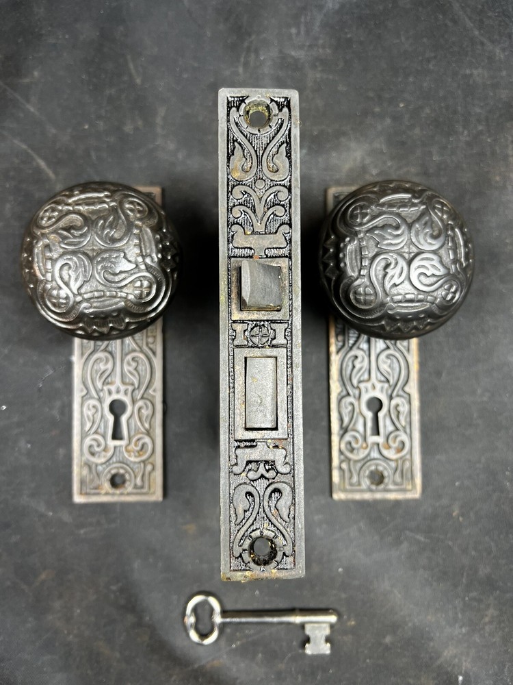 K&D / Taylor & Boggis Knobs, Plates, Key, & Mortise Lock. Complete. H-21100.