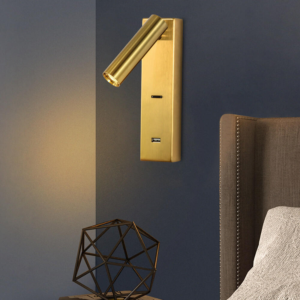 3W LED Wall Sconce Light Fixture Rotatable Bedside Lamp USB Charging Port Switch