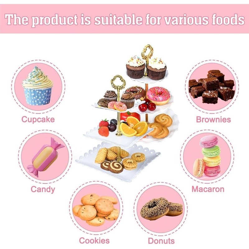Tiered Serving Tray Set Rectangular Cake Display Stand Parties Events Desserts