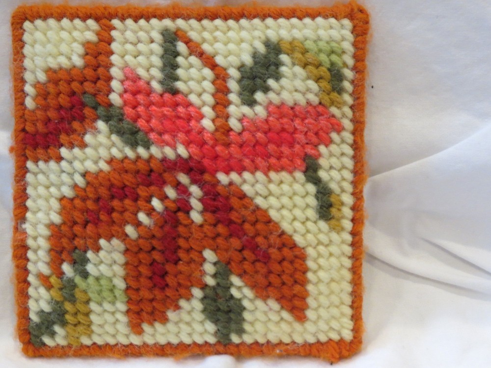 Vintage Needlepoint Coasters, 4 Different Flowers, Hand-Crafted