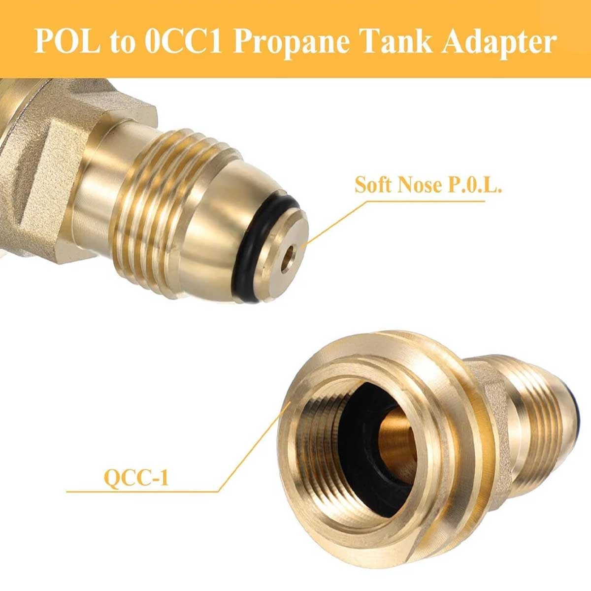 2 PACK Propane Tank Adapter Connector Converts POL LP Tank Valve to QCC1/Type1