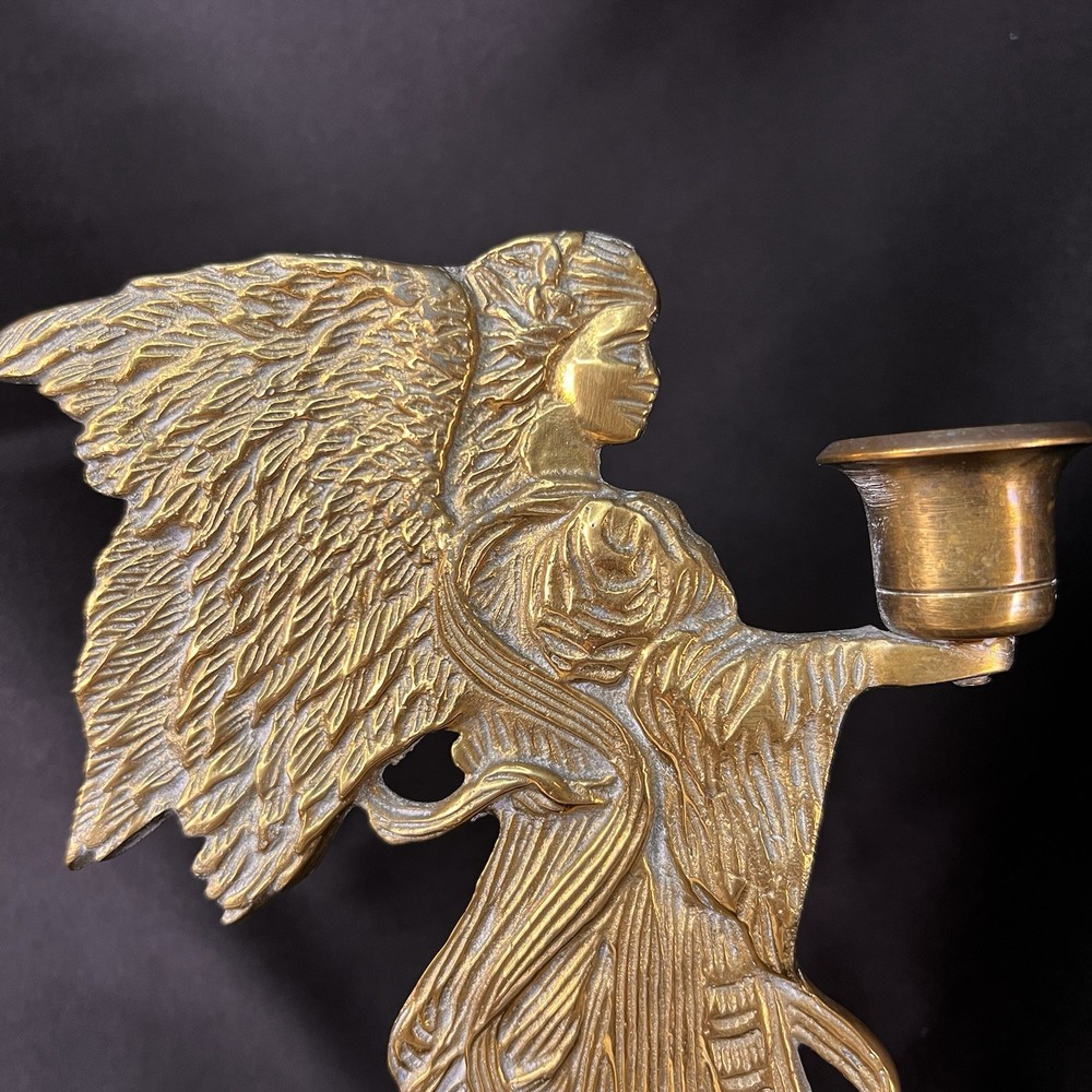Solid Brass Angel Candle Candlestick Holder, Double Sided, 9-inch
