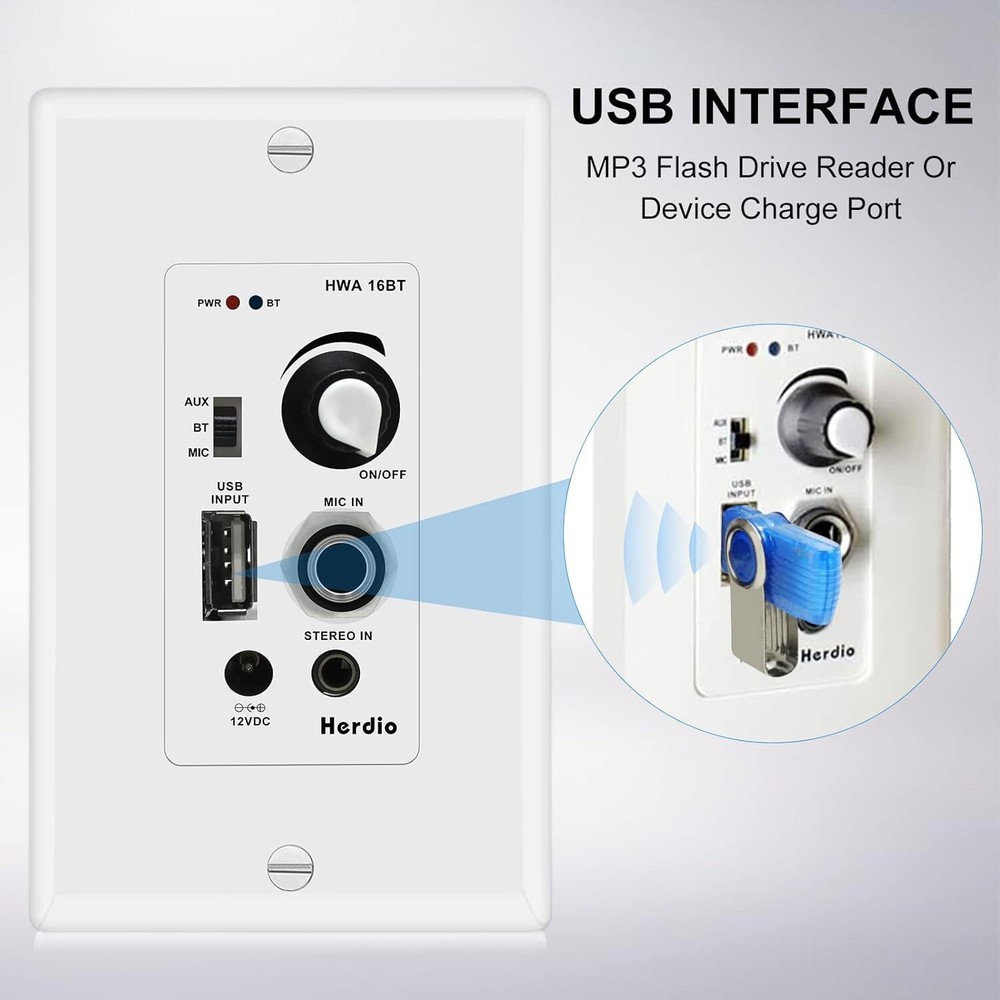 Herdio 2X4" Bluetooth Kitchen Ceiling Speakers 160W +Wall USB Amplifier Receiver