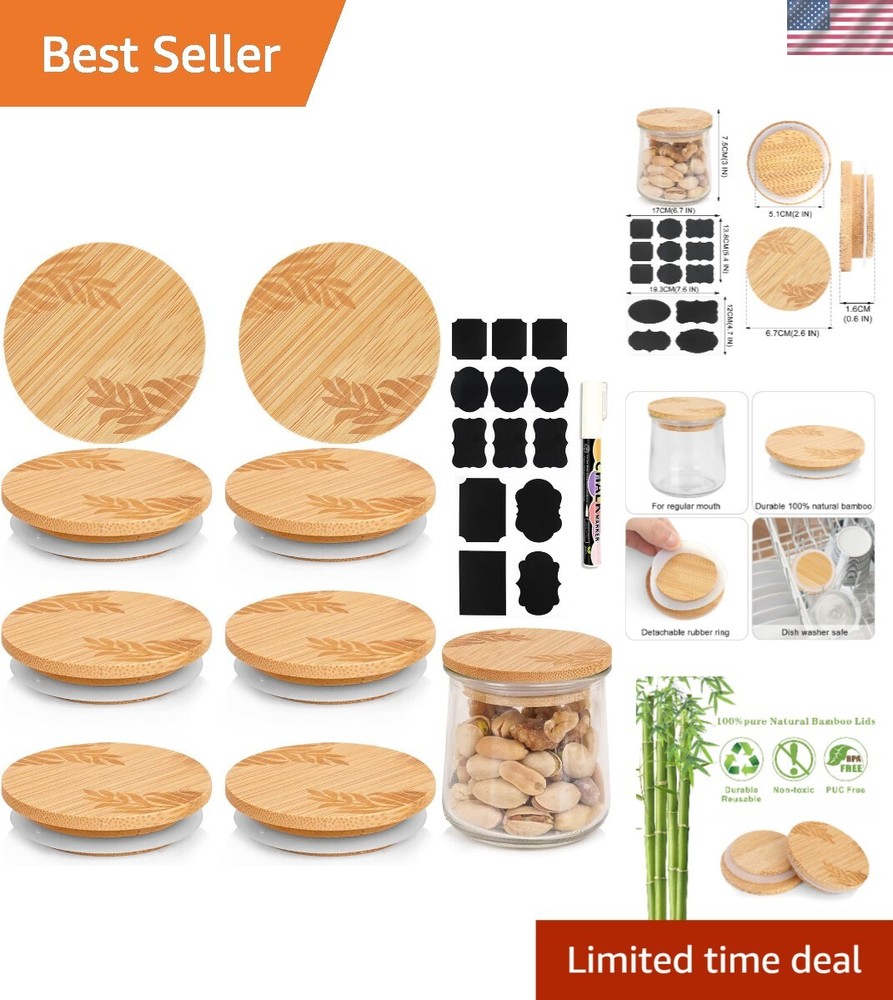 Stylish Leaf Pattern Bamboo Lids for Oui Yogurt Jars - Reusable & Durable, 8-Pcs
