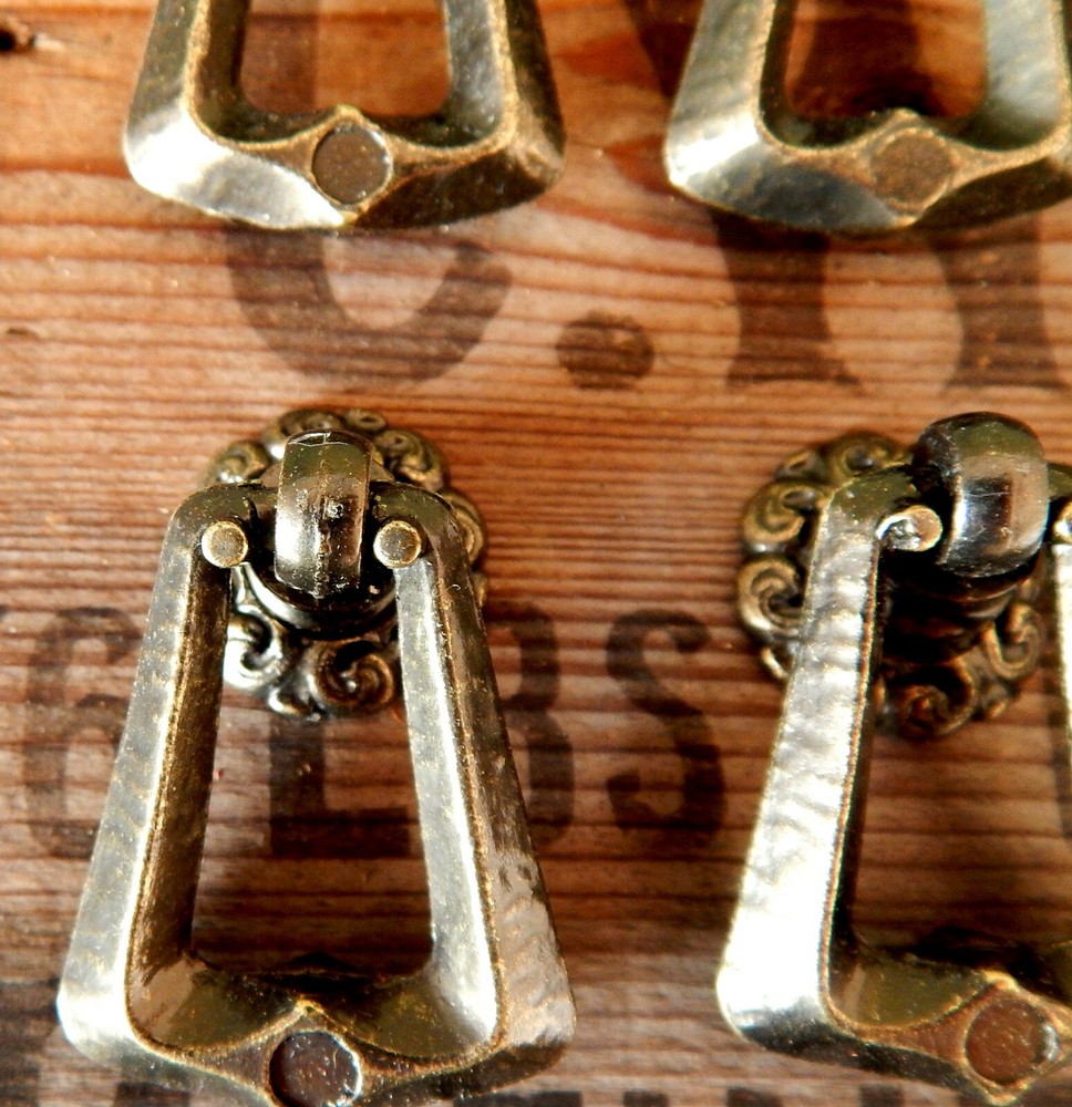 Vintage Set 6 x Antique Brass Style Drawer Pulls Drop Handles Knobs H3