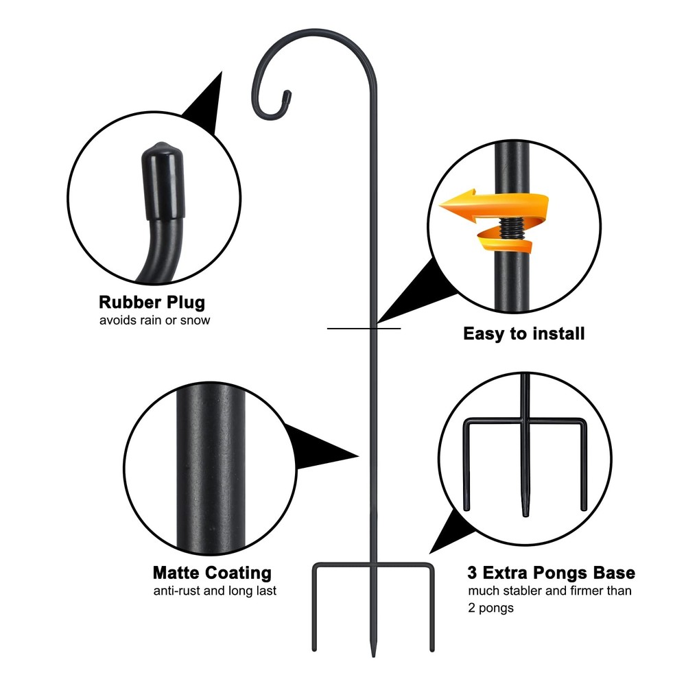 FEED GARDEN Adjustable 32 Inch Shepherd Hooks Thick Rust 32 Inch, Black