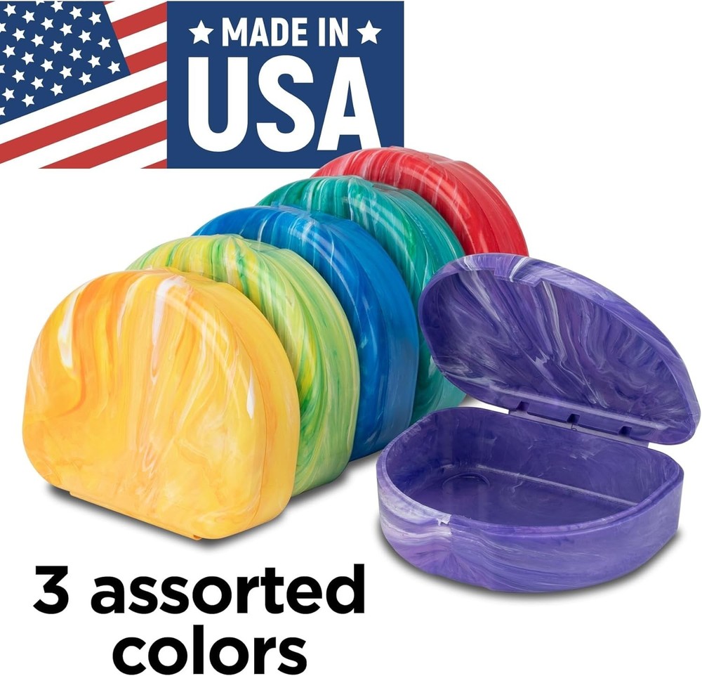 3 Pack Assorted Marble Retainer Cases - Perfect for Aligners & Mouth Guards
