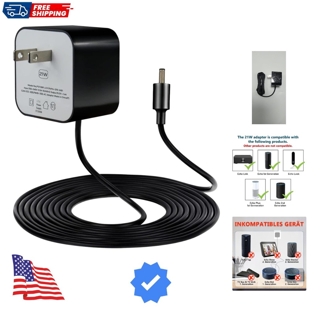 21W Power Adapter for Echo 1st & 2nd Generation, Echo Show 1st Gen, Echo Plus...