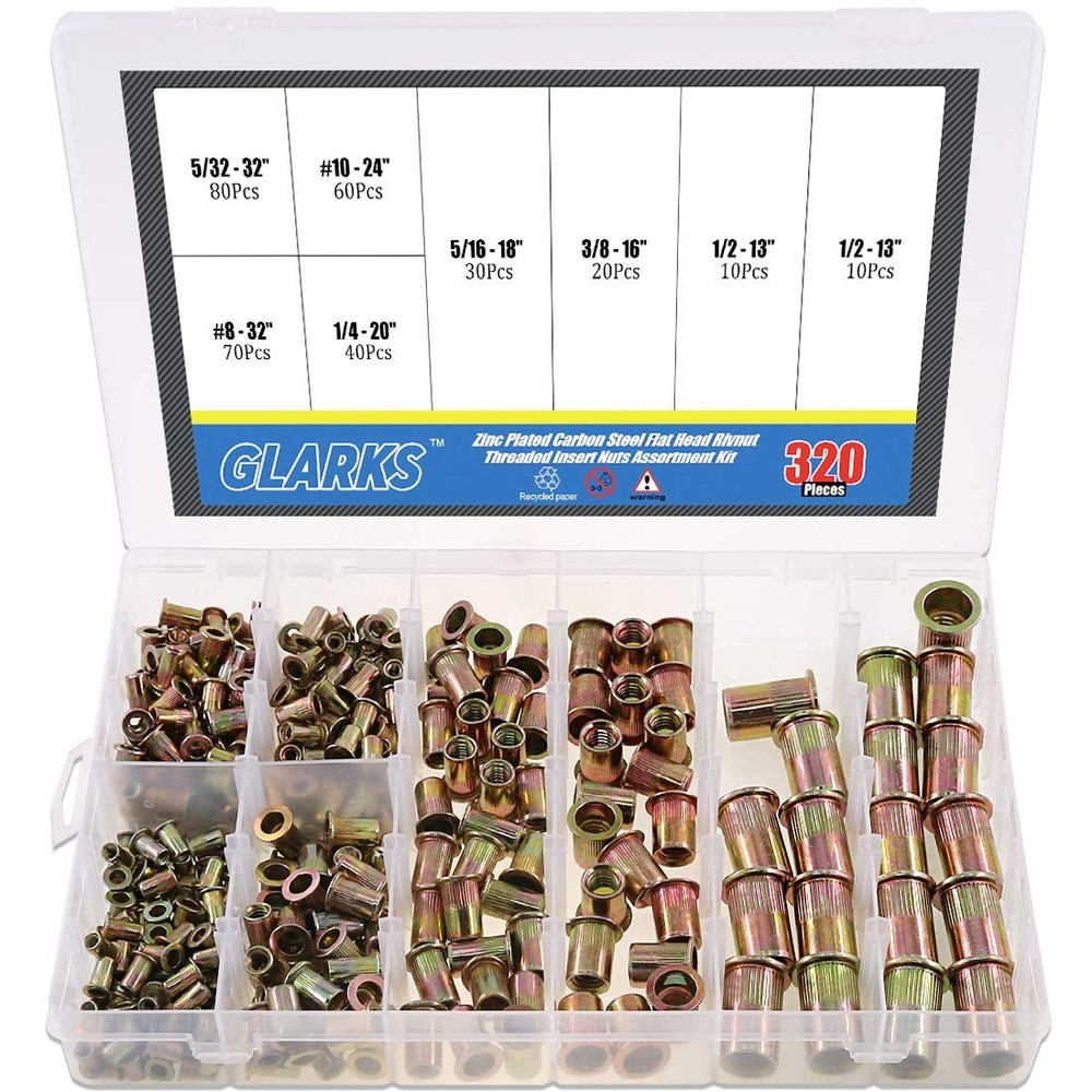 Glarks 320Pcs 5/32"-32UNC 8-32UNC Assortment (Multiple Sizes), Yellow