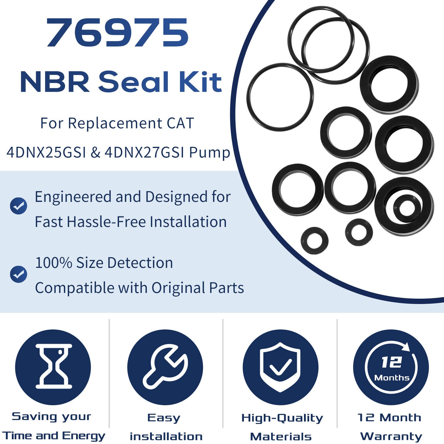 For Cat Pump 4DNX Pumps 4DNX25GSI 4DNX27GSI Seal Kit 76975 Seal Kit 12PCS