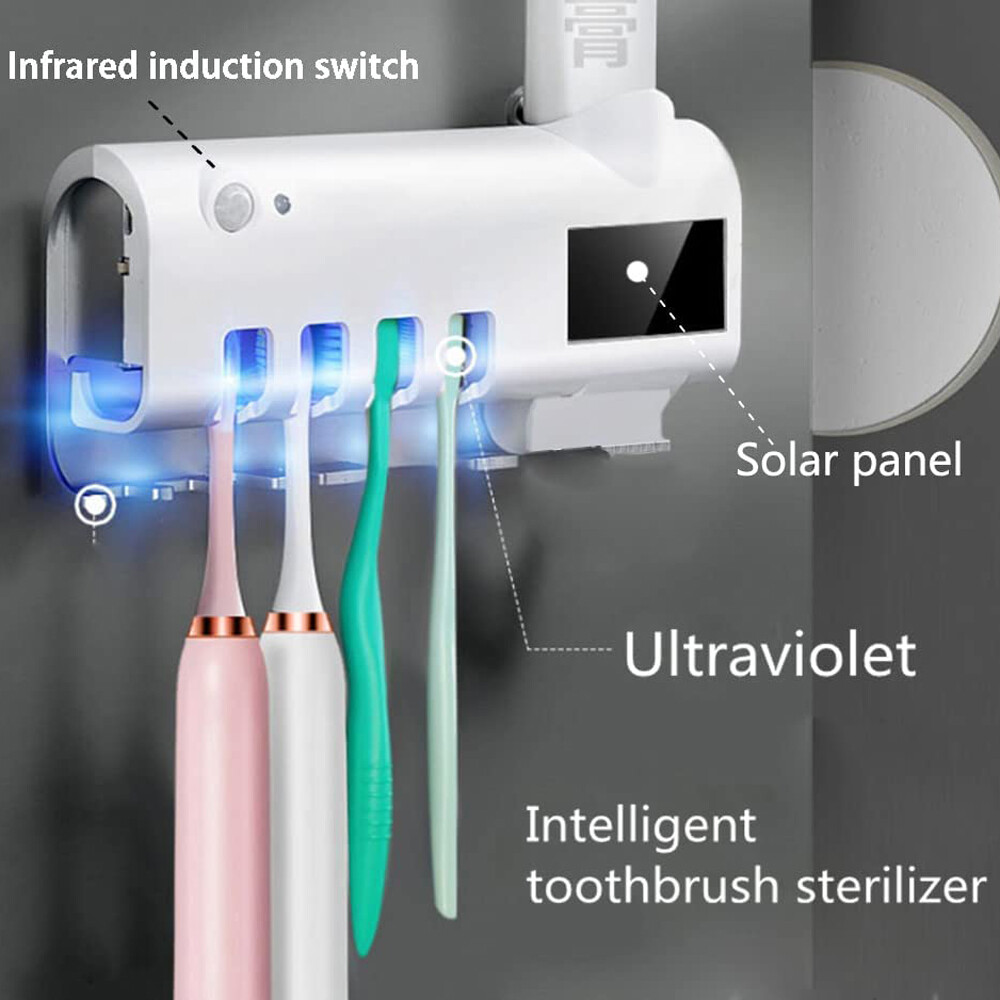 UV Light Sterilizer Toothbrush Holder Cleaner & Automatic Toothpaste Dispenser