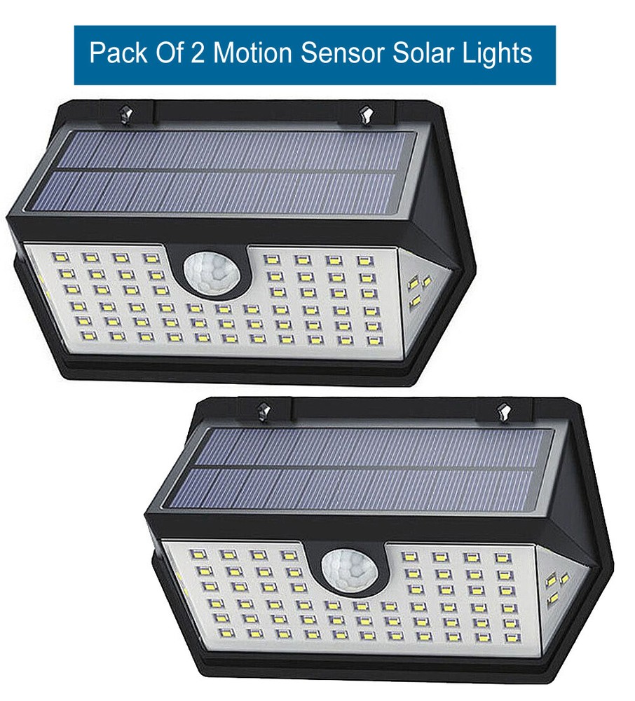 2 Pack Super Bright Outdoor LED Lamps Motion Sensor Solar Panel Weather-Proof