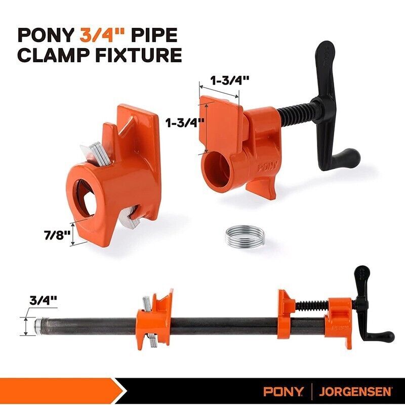 PONY 2-Pack 3/4 Inch Pipe Clamp Set 52 Wood Gluing Professional Steel Pipe Clamp