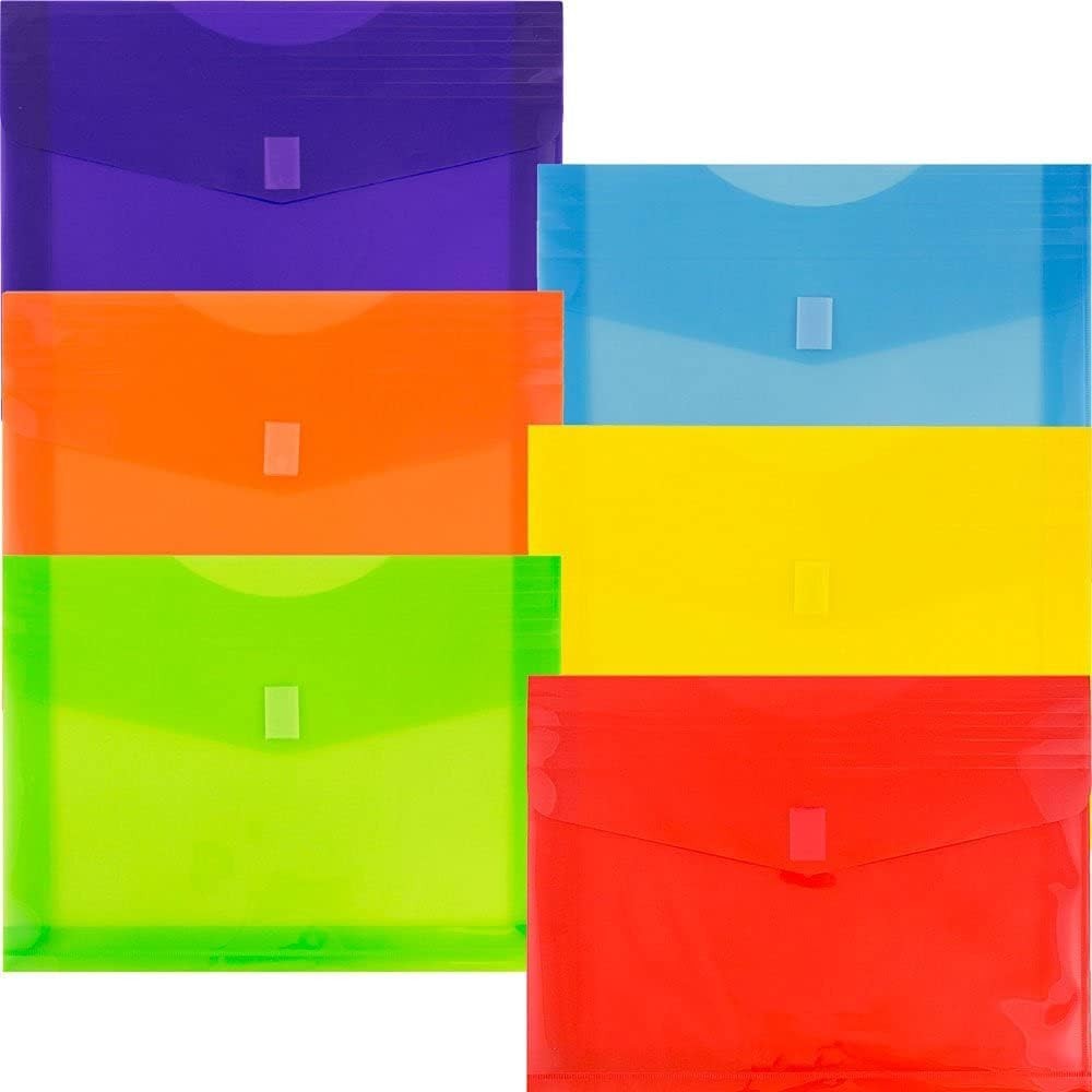 6-Pack Translucent Expansion Envelopes - Hook & Loop Closure for Secure Storage
