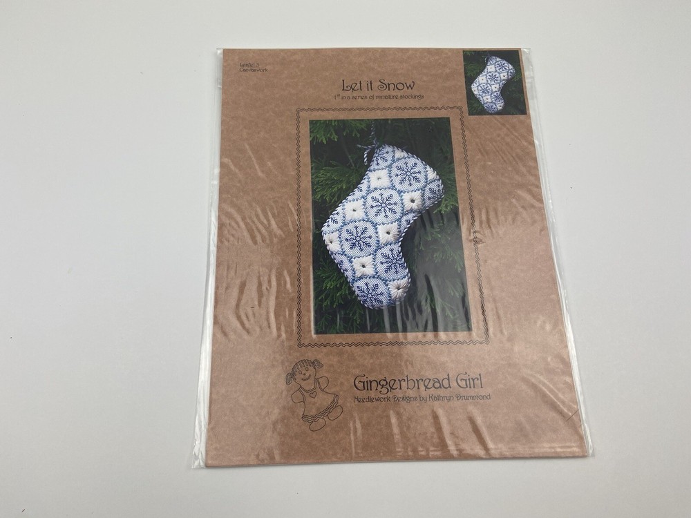 Gingerbread girl Let It Snow Christmas Stocking Needlepoint Pattern
