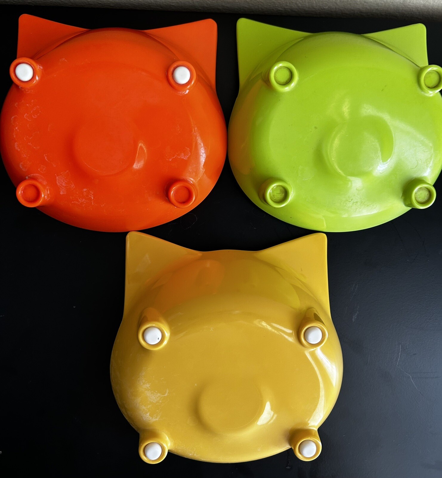 Halloween Kitty Cat Dishes Melamine - Set of 3 Orange Green Yellow