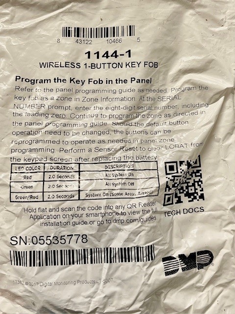 DMP 1144-1 WIRELESS 1 BUTTON SECURITY KEY FOB