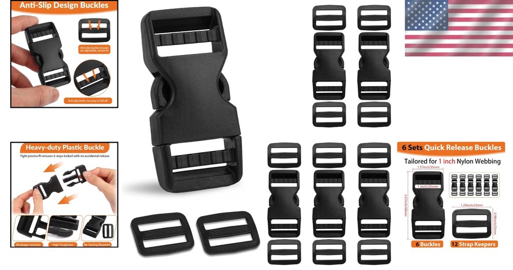 Anti-Slip 1-Inch Quick Release Buckles & Strap Clips - 6 Count for Versatile Use