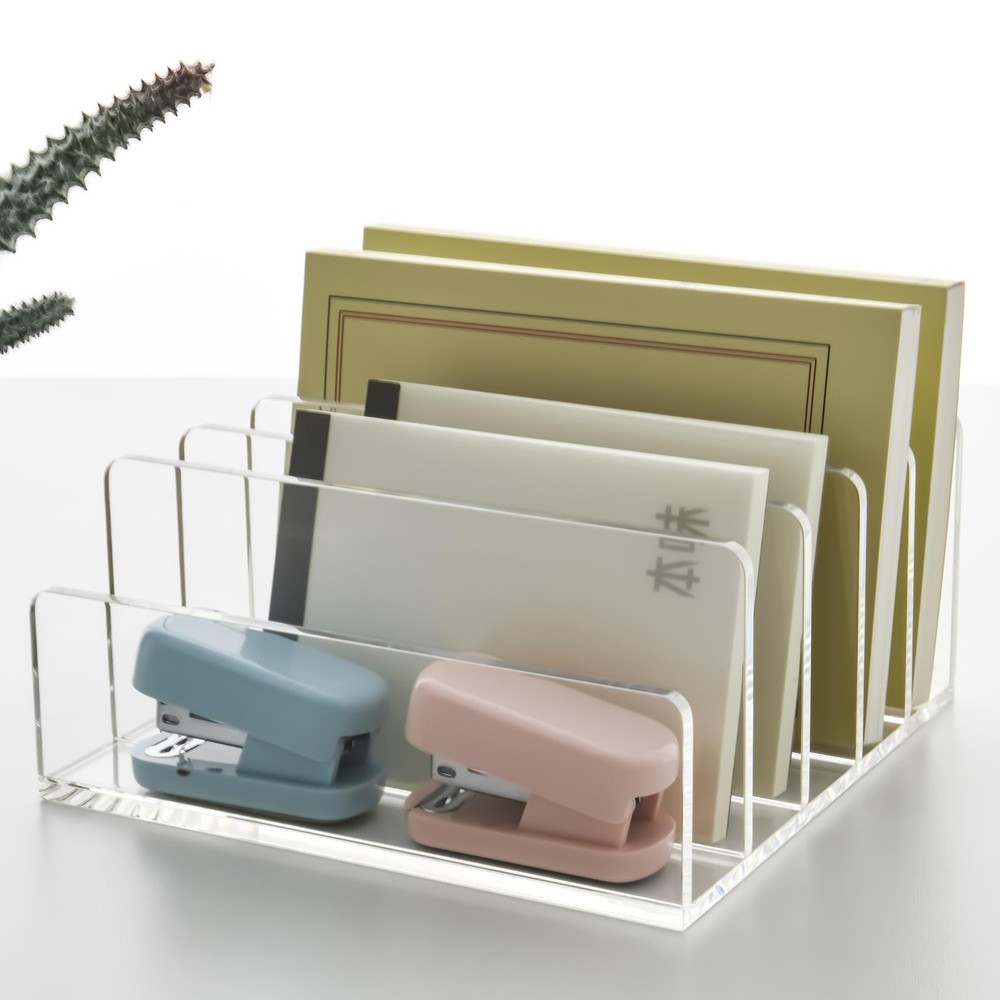 5 Compartments Clear Acrylic Holder – Vertical Letter Sorter & Multifunction ...