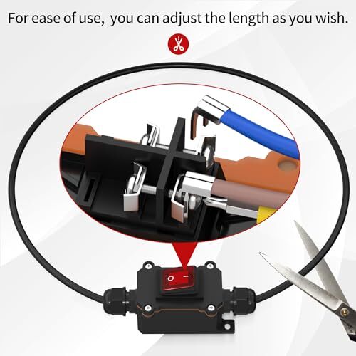 Inline Switch 20A 125V AC DPST Inline Cord Switch Waterproof IP66 with Red Li...