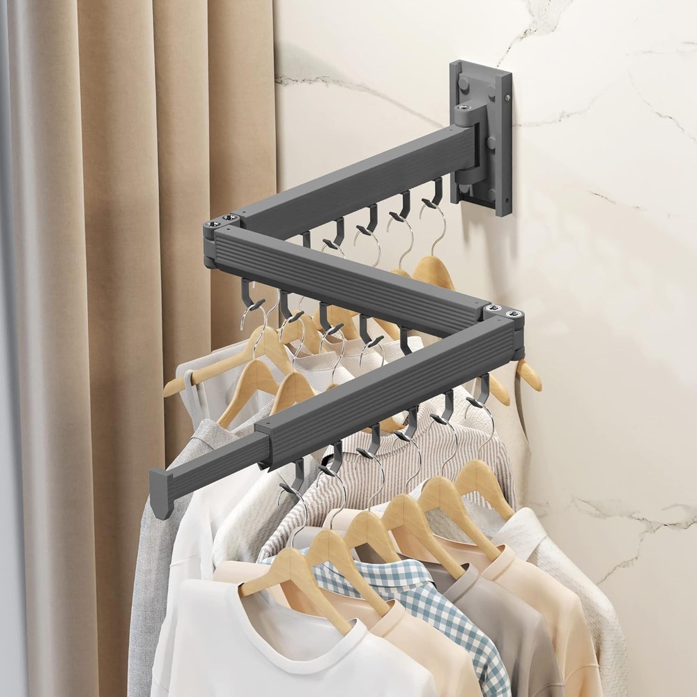 Wall-mounted drying rack, foldable and retractable, for hanging clothes