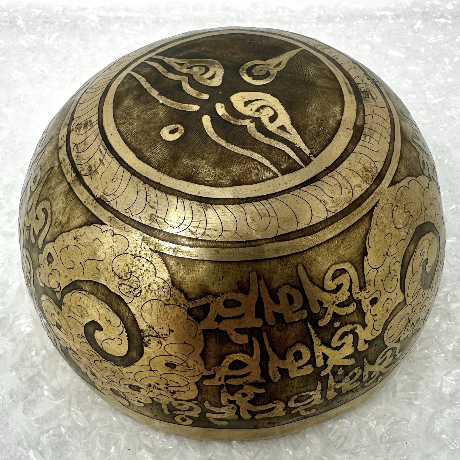 Rare Vintage Antique Tibetan Singing Bowl Heavy Metal Handcarved Patina