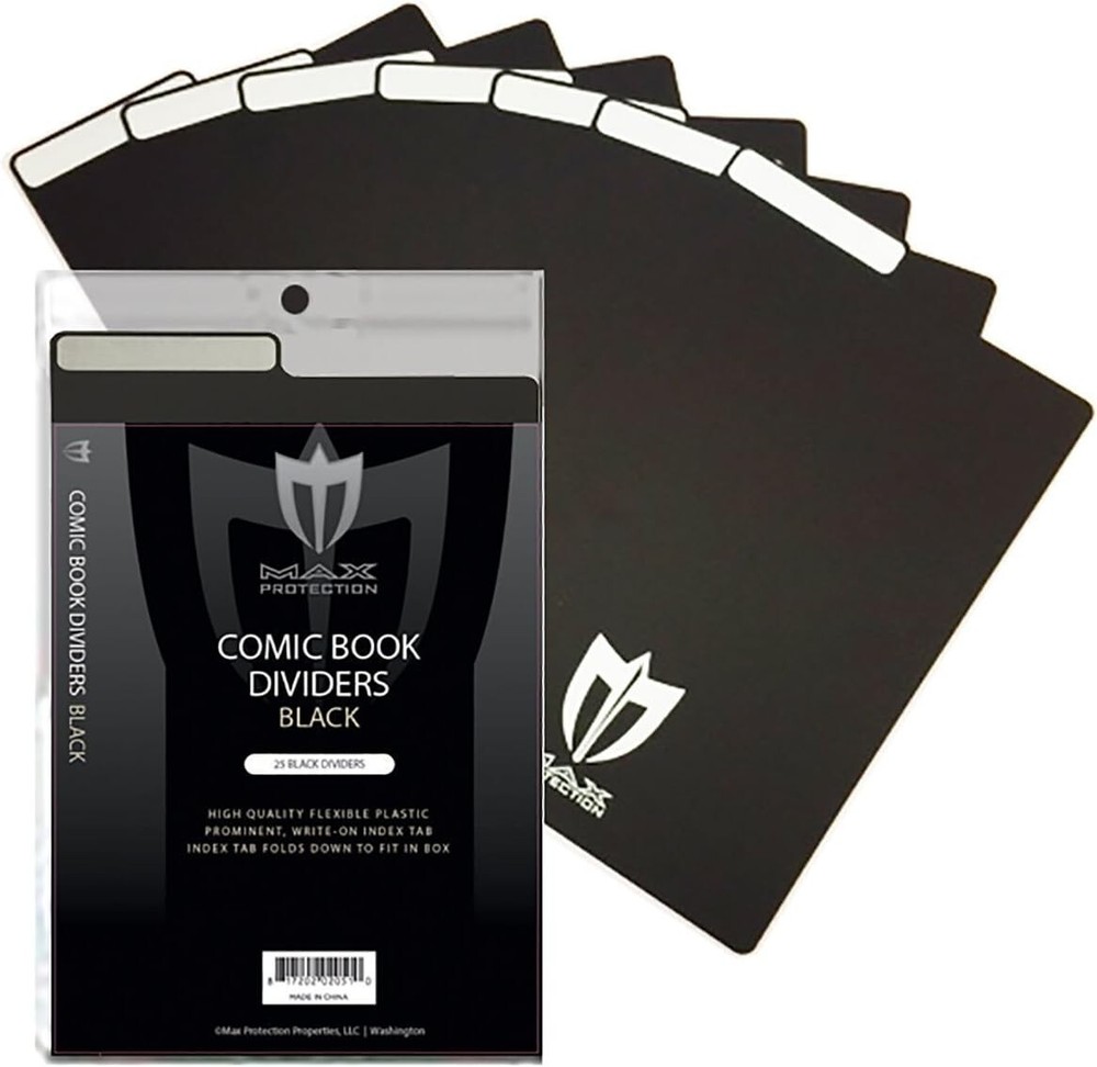 50 Max Pro Black Plastic Comic Book Dividers with Folding Write On Tab