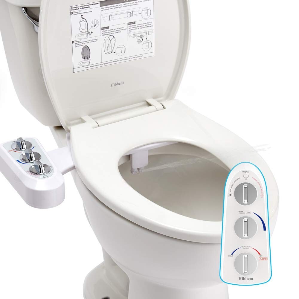 Toilet Seat Bidet Self Cleaning Dual Nozzle,Hot or Cold Water Spray Non-Electric