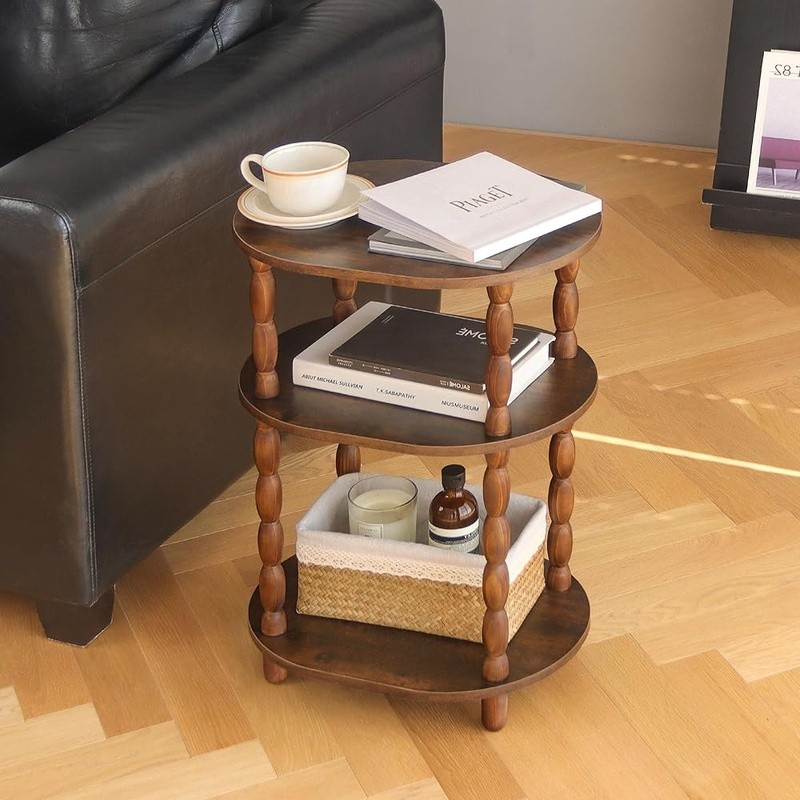 Vintage Oval Side Table 3-Tier Storage Compact Accent Table Easy Assembly New