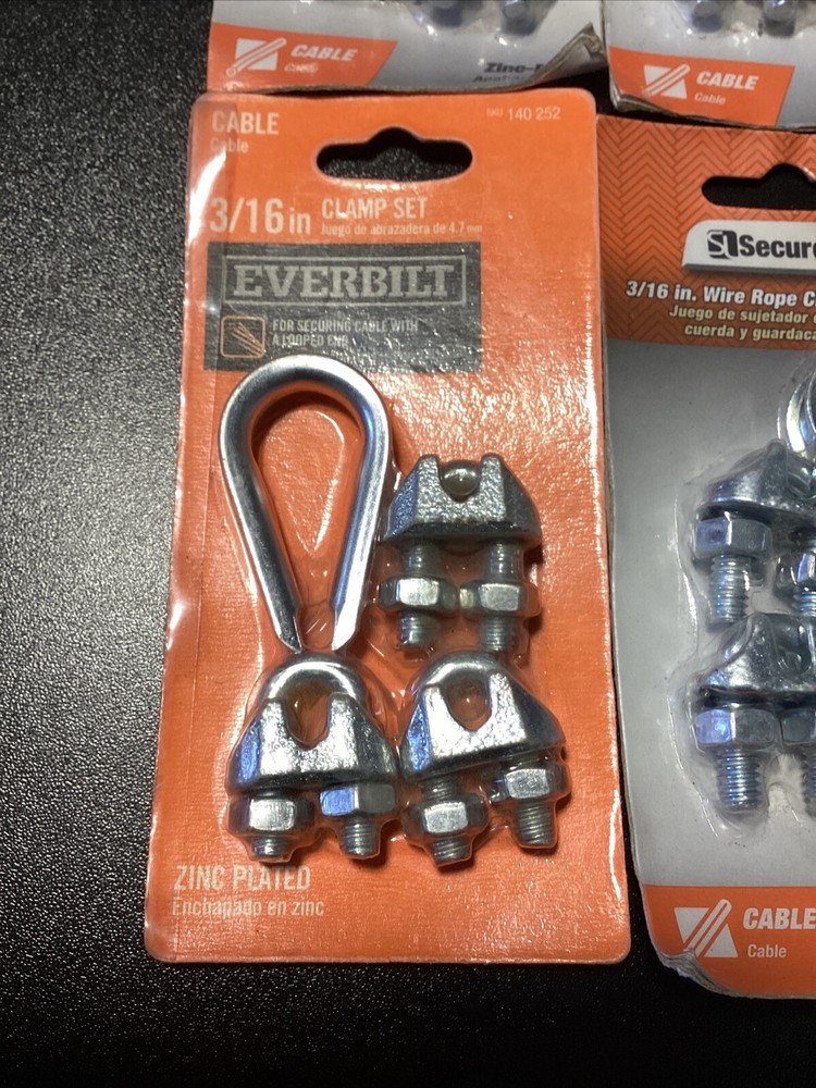 4- Everbilt 3/16 Wire Rope Clip & Thimble Sets