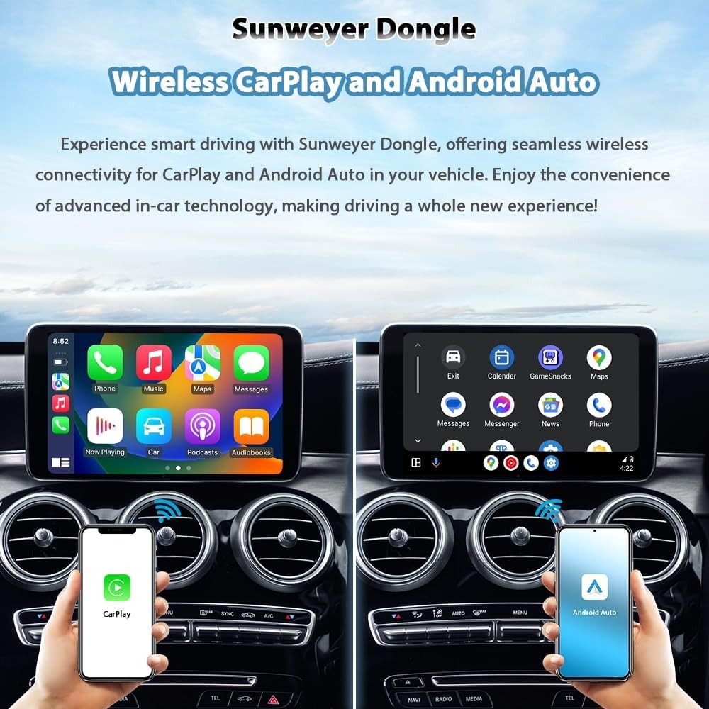 Sunweyer Wireless CarPlay & Android Auto Adapter 2 in 1 Connect Box,...