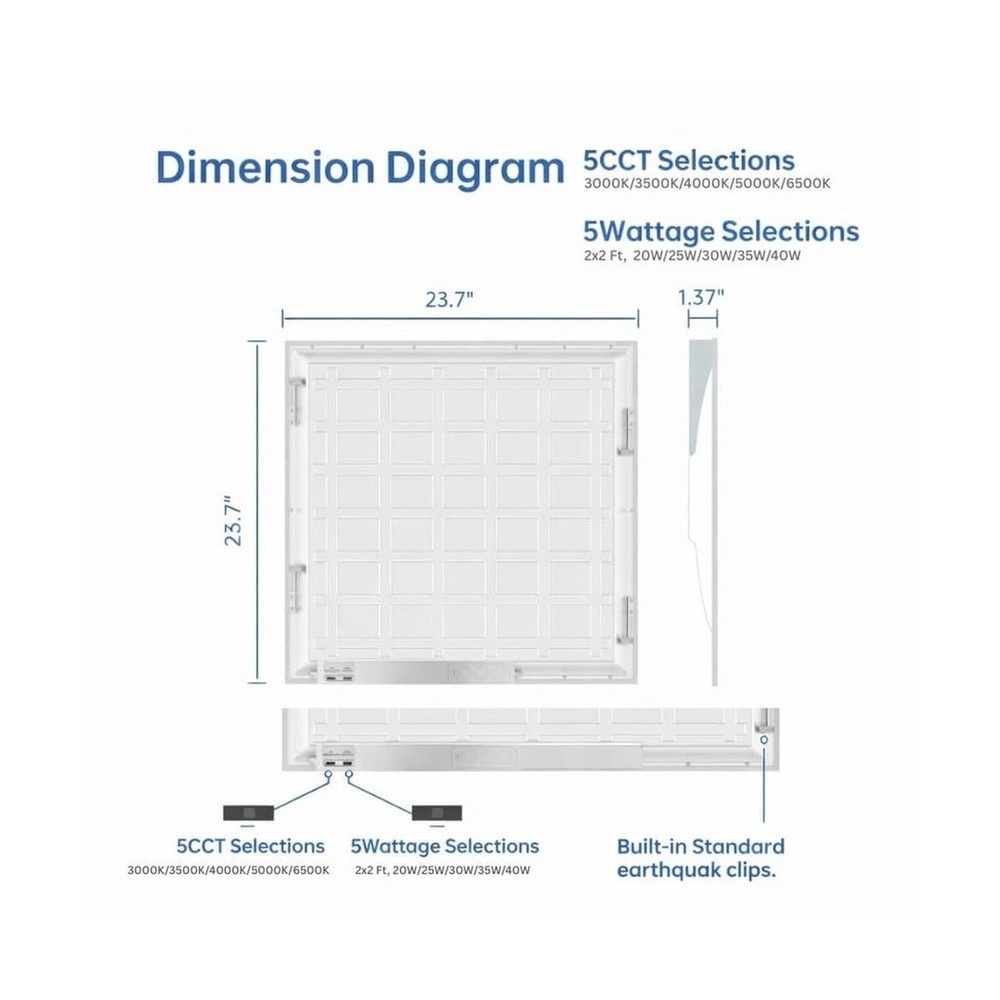 4 Pack 2x2 LED Flat Panel Light for Drop Ceiling, 5200lm Selectable 20W/25W/3...