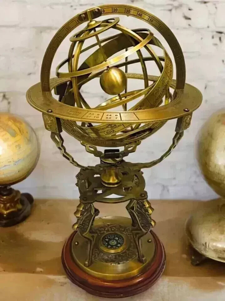 18" Vintage Solid Brass Armillary Sphere Nautical Astrolabe Globe Antique Décor