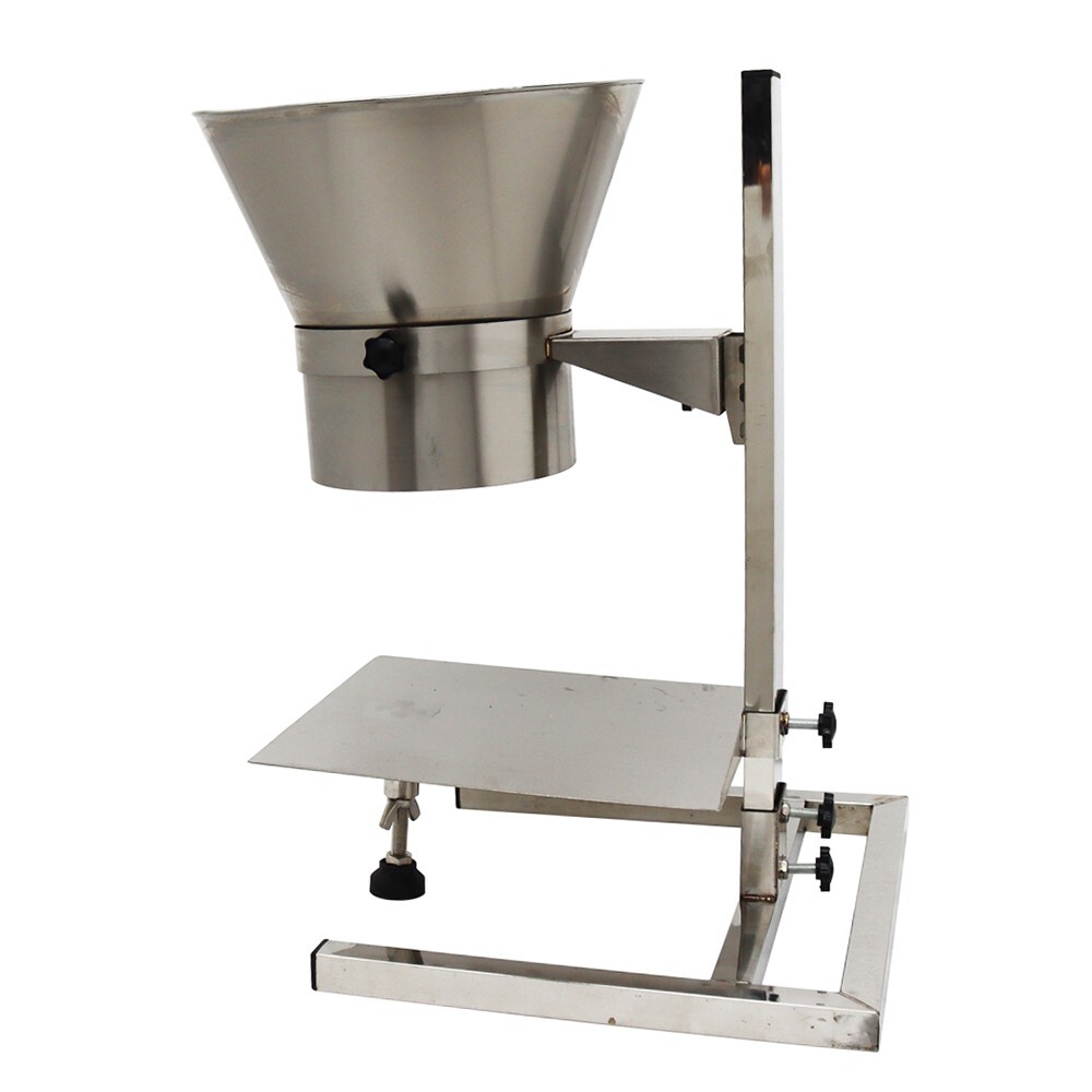 Stainless Steel Feeding Hopper with Support Stand 11.8" Input 6.3" Output